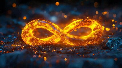 Poster - A glowing molten infinity symbol radiates heat and energy, surrounded by dark embers