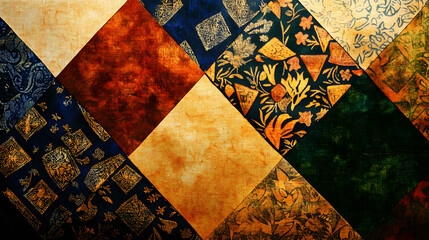 Aufkleber - decorative wall featuring intricate batik triangle motifs showcasing traditional fabric patterns in 