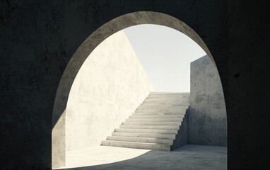 Poster - Concrete Staircase Through Archway In Minimalist Building