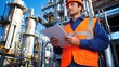 © Thuntaree - Safety-Conscious Worker in Orange Vest at Industrial Oil Refinery
