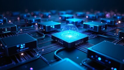 Aufkleber - electronic components arranged on a circuit board, emphasizing innovation and technology advancements