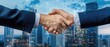 © Solikah - Global Business Partnership: A Handshake Representing International Collaboration and Networking in a Modern Cityscape