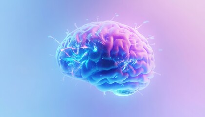 Poster - Glowing Blue And Pink Brain Neural Network 3D Render