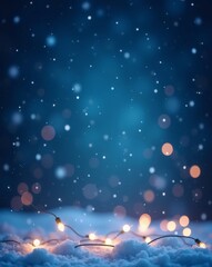 Poster - a magical, snowy scene with warm, glowing lights. snowflakes gently fall, illuminated by string lights in the snow