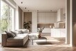 © oleh - Modern open-plan apartment living room kitchen sunlight