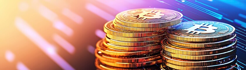 Poster - Futuristic Financial Concept with Abstract Cryptocurrency Coins and Digital Interface Elements