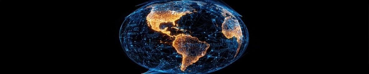 Poster - Speech bubbles with words forming a spiral around a glowing globe.
