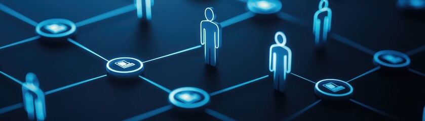 Poster - Concept of Disconnected Society Illustrated with Isolated Silhouettes on Dark Background