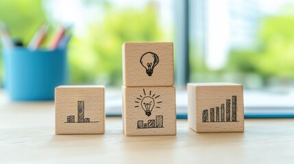 Aufkleber - Building blocks with icons symbolizing ideas, creativity, and innovation. Great for business visuals.