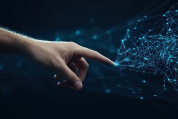 Poster - Close-Up of a Human Hand Interacting with Abstract Digital Leadership and Management Concept