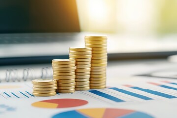 Poster - Investment Market Analysis Concept with Stacked Coins and Financial Graphs