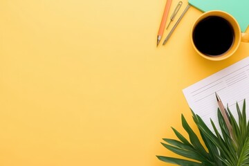 Poster - Market Analysis Concept for Investment Report with Workspace and Coffee on Yellow Background