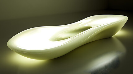 Poster - Stylish white shoe showcasing curved designs set against a softly lit backdrop in a modern art studio environment.