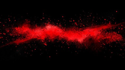Poster - dynamic red paint splatter forming an abstract artistic pattern on a dark black background, creating