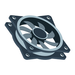Poster - Isometric computer fan. Computer fan cooler. Isometric of PC case fan. Computer hardware components. Vector illustration