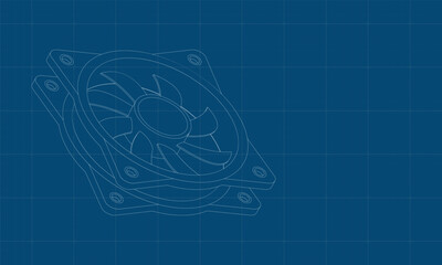 Poster - Isometric computer fan blueprint. Computer fan cooler. Isometric of PC case fan. Computer hardware components. Vector illustration
