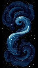 Poster - Abstract cosmic blue swirls with scattered stars on a dark background