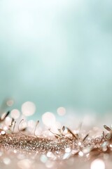 Poster - Softly glowing green-toned bokeh lights fade smoothly into a bright backdrop, evoking a dreamy ambiance. The blurred upper section enhances the elegance, perfect for branding purposes