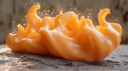 Poster - A vivid piece of orange liquid captured in a close-up shot displaying the curvilinear flow and unique texture in an artistic presentation.