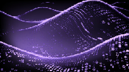 Aufkleber - Digital artwork of pixelated waves in vibrant purple hues. The patterns create a fluid and dynamic abstract design, emphasizing a sense of motion and modernity. Vector abstract background.
