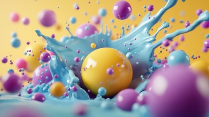 Poster - A visually striking and imaginative abstract composition featuring the dynamic motion of vibrant colorful particles and fluid shapes against a vibrant background