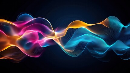 Poster - Swirling glowing neon waves of abstract dynamic energy and luminous mesmerizing motion against a dark background