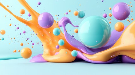 Poster - An imaginative digital rendering of a whimsical colorful scene with abstract organic shapes suspended in a dreamlike pastel toned environment