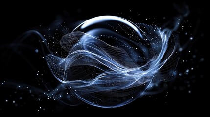 Poster - A mesmerizing abstract composition featuring a glowing ethereal sphere with an intricate interconnected grid of luminous particles creating a visually captivating and otherworldly impression