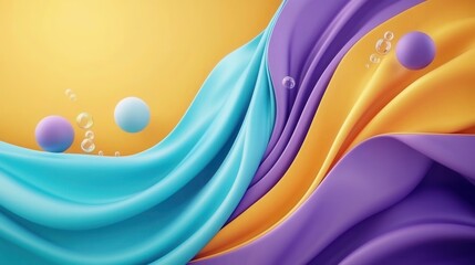 Poster - Vibrant flowing waves of color and floating spheres create a dynamic futuristic and surreal abstract composition
