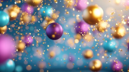 Poster - Dazzling abstract artwork featuring a colorful display of metallic spheres shimmering lights and a luminous surreal atmosphere evoking the magic of the holiday season