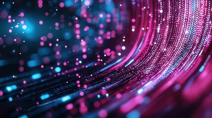 Poster - Captivating digital artwork showcasing a dynamic display of luminous glowing points that appear to move and flow in a futuristic otherworldly setting