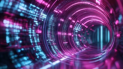 Poster - a vibrant neon infused digital tunnel that stretches into the infinite depths of a futuristic cyberp