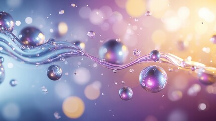 Poster - A captivating digital artwork showcasing abstract surreal motions and shimmering iridescent bubbles that create a dreamlike ethereal atmosphere