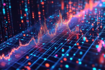 Poster - Vibrant digital stock market graph visualization with colorful data points representing financial trends and analysis