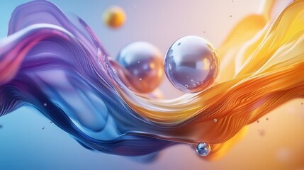 Poster - Captivating abstract artwork featuring vibrant flowing shapes and ethereal bubbles in a surreal dreamlike composition