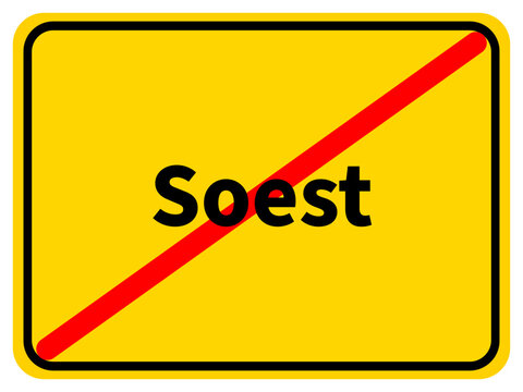 Illustration eines Stadtausgangsschildes von Soest, einer Gemeinde des Kreises Soest