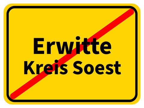 Illustration eines Stadtausgangsschildes von Erwitte, einer Gemeinde des Kreises Soest