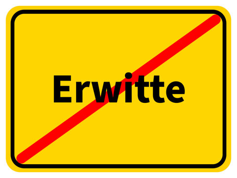 Illustration eines Stadtausgangsschildes von Erwitte, einer Gemeinde des Kreises Soest