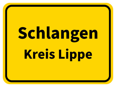 Illustration eines Stadteingangsschildes von Schlangen, einer Gemeinde des Kreises Lippe