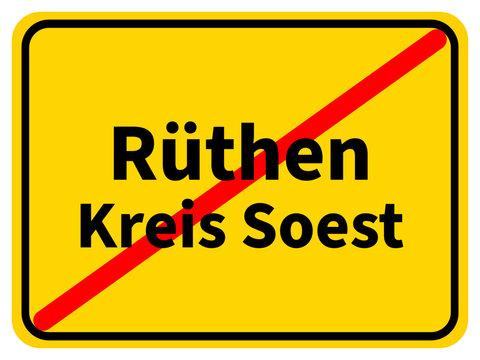 Illustration eines Stadtausgangsschildes von Rüthen, einer Gemeinde des Kreises Soest