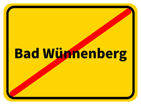 Illustration eines Stadtausgangsschildes von Bad Wünnenberg, einer Gemeinde des Kreises Paderborn