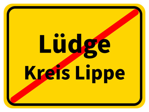 Illustration eines Stadtausgangsschildes von Lüdge, einer Gemeinde des Kreises Lippe