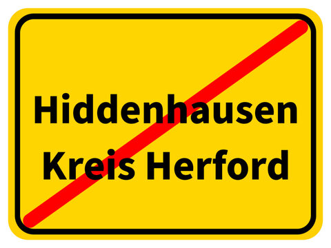 Illustration eines Stadtausgangsschildes von Hiddenhausen, einer Gemeinde des Kreises Herford