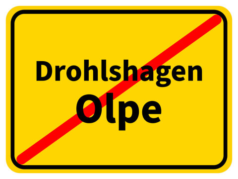 Illustration eines Stadtausgangsschildes von Drolshagen, einer Gemeinde des Kreises Olpe
