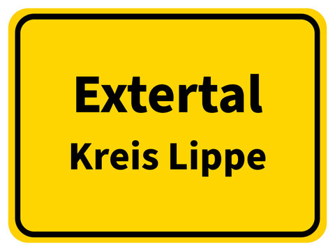 Illustration eines Stadteingangsschildes von Extertal, einer Gemeinde des Kreises Lippe