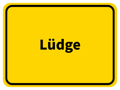 Illustration eines Stadteingangsschildes von Lüdge, einer Gemeinde des Kreises Lippe