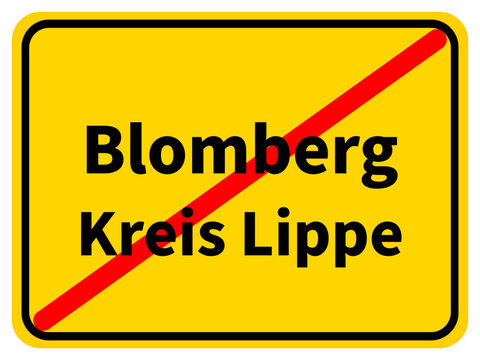 Illustration eines Stadtausgangsschildes von Blomberg, einer Gemeinde des Kreises Lippe