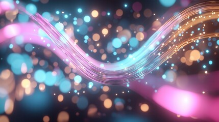Poster - Mesmerizing abstract image featuring dynamic undulating neon wave lines that glow in a vibrant spectrum of gold and pink hues creating a captivating and futuristic visual experience
