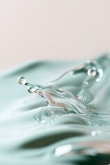 Poster - Soft green ink swirls mix and diffuse in clear water, creating a tranquil and abstract floating effect. The blurred upper space enhances branding opportunities with a clean backdrop