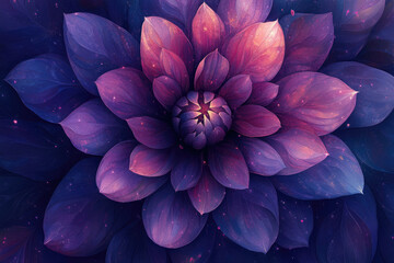 Poster - A mesmerizing cosmic dahlia, vibrant purples and pinks, intricate details, glowing softly.